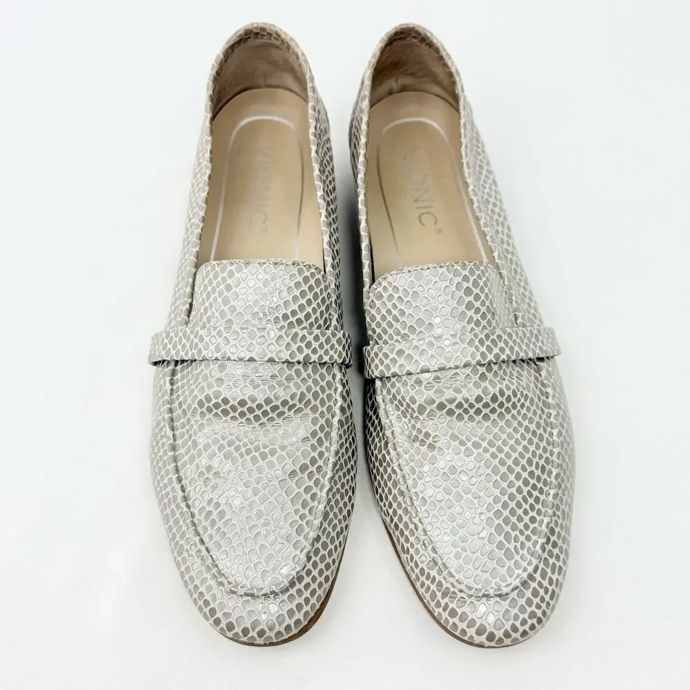 Vionic ZANA Gray Tan Lizard Print Slip On Orthotic Loafer Flats